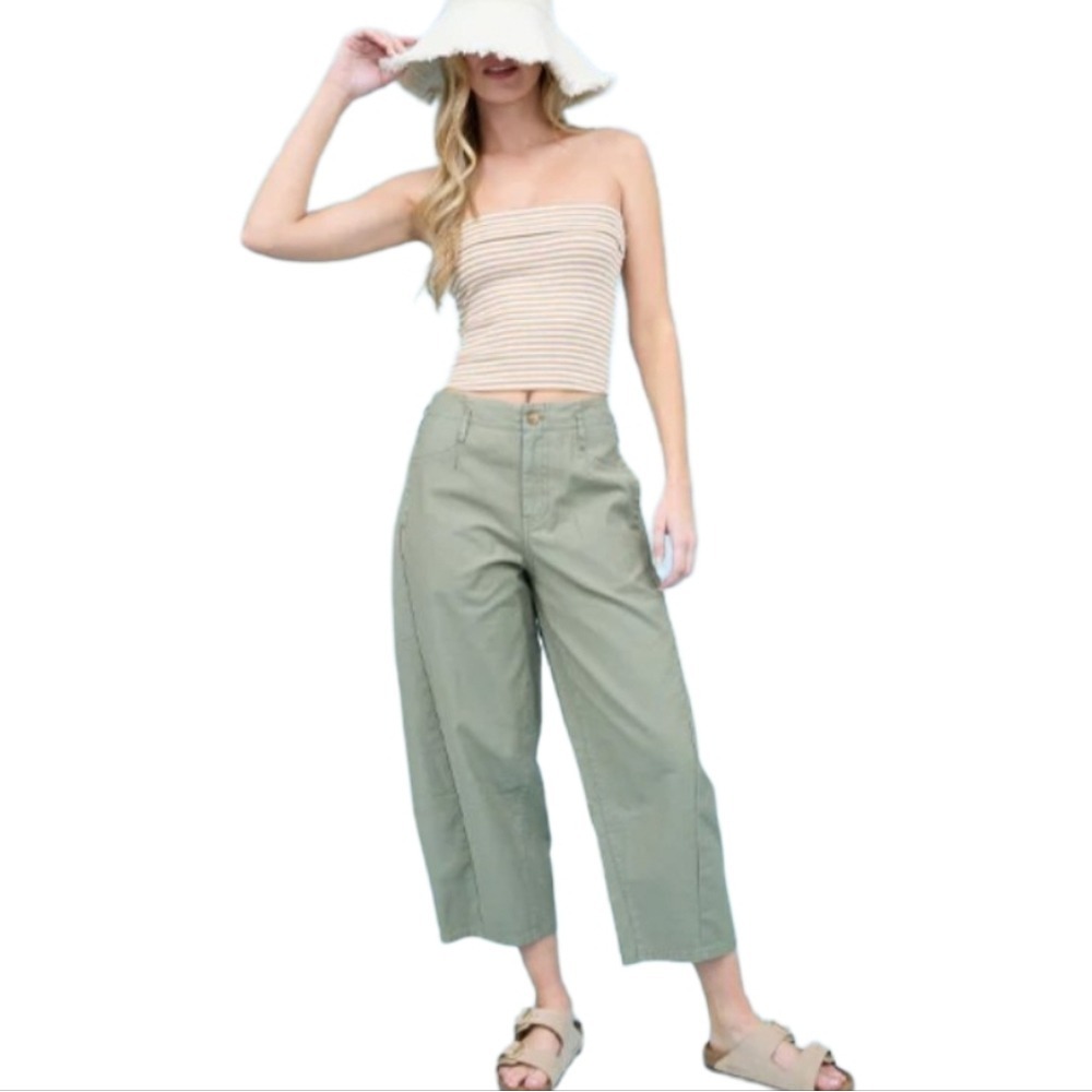 Blu Pepper Wide Leg Cropped Pants Light Tan Green Chinos Style Gauchos Size 28